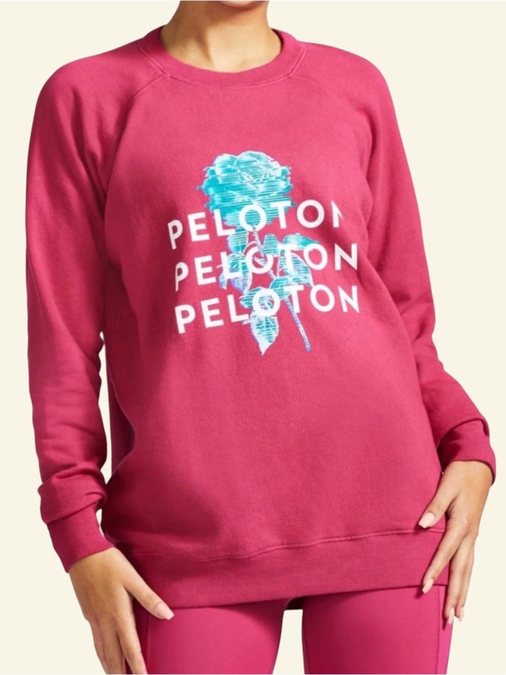 Peloton Everyday Oversized Crewneck Sweatshirt Slouchy Rose Graphic Berry M NWT